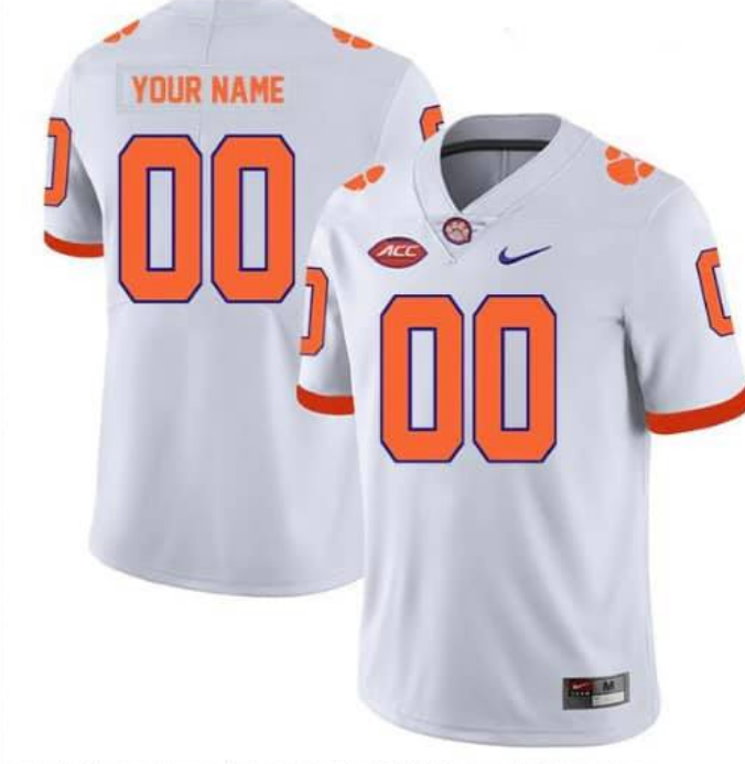 Men's Clemson Tigers White Custom College Football Stitched Jersey